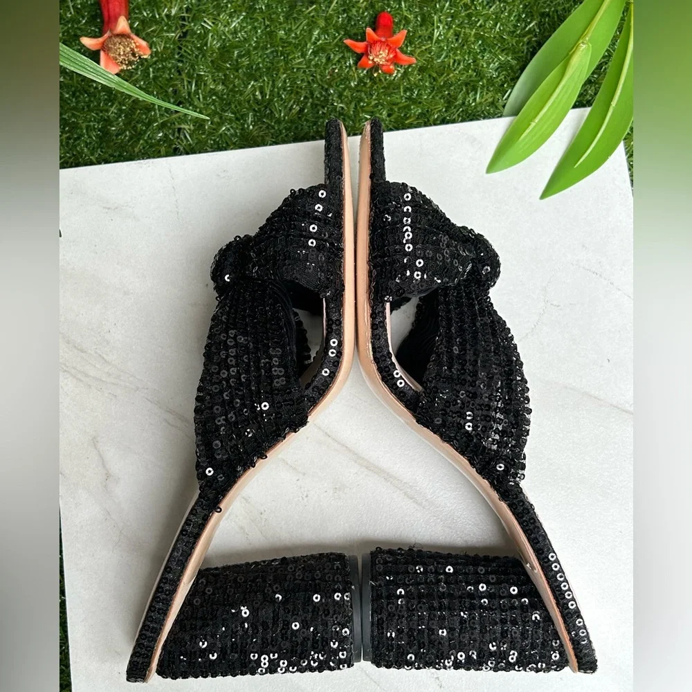 Loeffler Randall Black Sequin Knotted Mule Heels